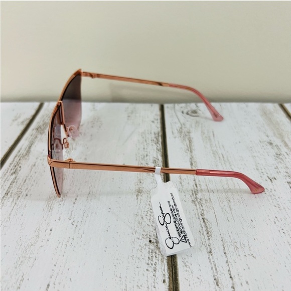 Jessica Simpson Rose Gold Metal Frame Square Shield Sunglasses Eyewear J6100 - Picture 6 of 14